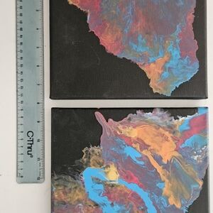 Pair Of 8 Inch Square Acrylic On Canvas Paimtings